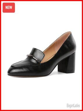 Women's Chunky Heel Loafer Pumps Microfiber Slip On Round Toe 2.5 Inch Block